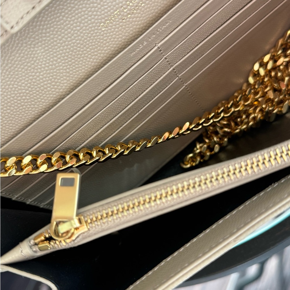 Saint Laurent Beige Quilted Leather Chain Wallet with Gold Hardware - Picture 10 of 15